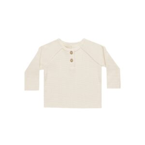 Cream waffle-knit toddler sweater with buttons