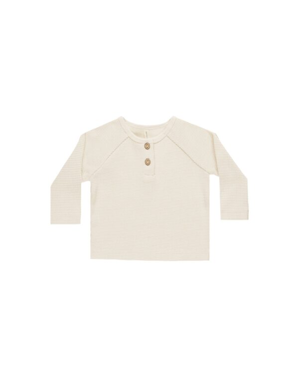quincy mae long sleeve henley tee natural waffle knit Cream waffle-knit toddler sweater with buttons