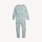 Baby blue floral-patterned onesie with long sleeves.