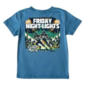 Blue t-shirt with football theme design.