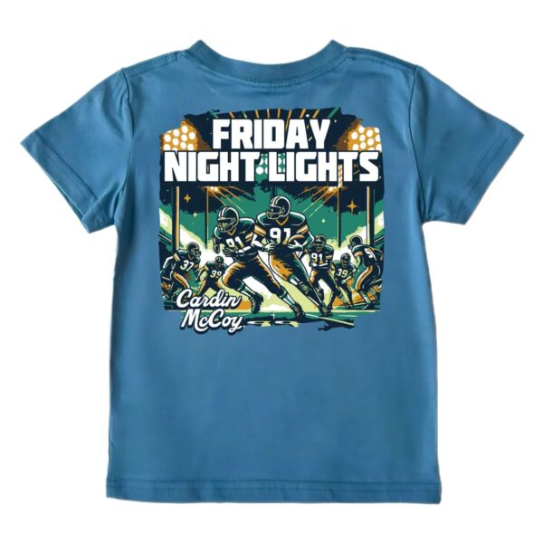 Blue t-shirt with football theme design.