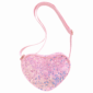 Pink heart-shaped sequin purse with strap