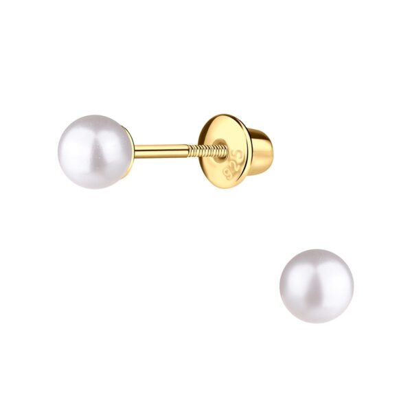 cherished moments 14k gold plated white pearl earrings with screw backs Gold and pearl stud earrings