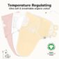 Temperature-regulating organic cotton swaddles, three colors.