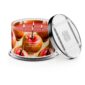 Caramel apple scented candle, four wicks, metal lid.