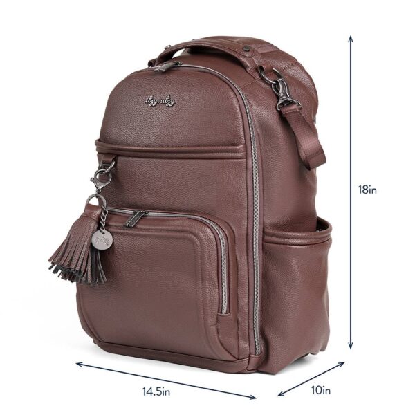 itzy ritzy *new* espresso boss plus™ Brown leather backpack with tassel and front pocket.