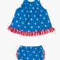 Blue star-print baby dress and bloomers