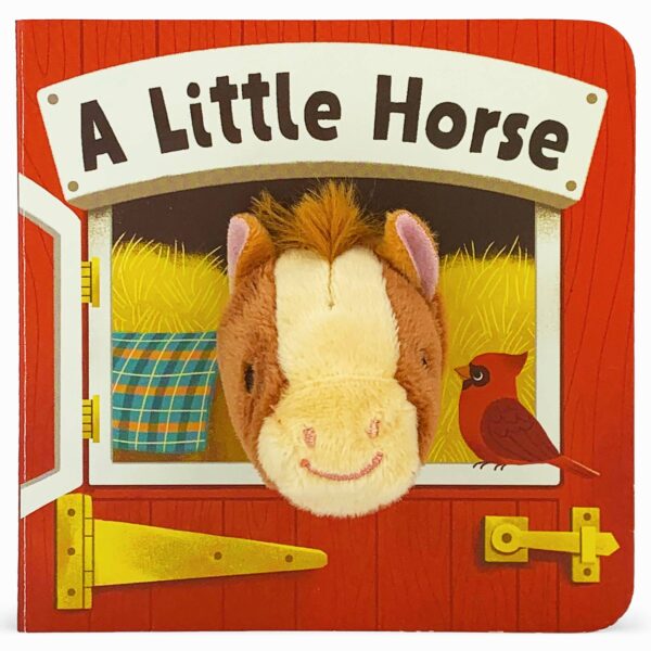 cottage door press a little horse finger puppet board book Children's book cover with horse and bird illustration.
