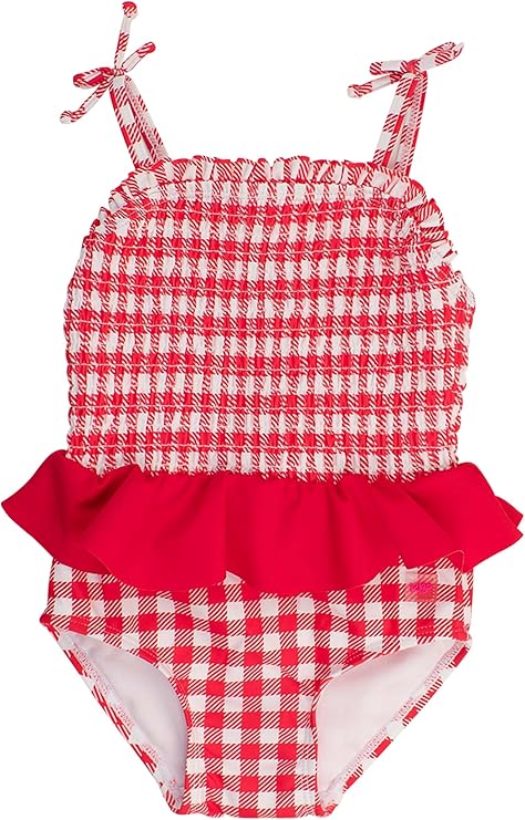 rufflebutts vintage red gingham swim suit Red checkered swimsuit with ruffle detail
