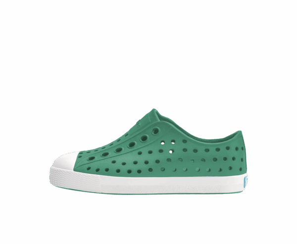 native jefferson alpine green Green perforated slip-on sneaker with white sole
