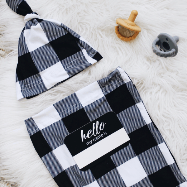 itzy ritzy sweetie soother™ pacifier sets (2 pack): agave + succulent cables Black and white checkered baby blanket and hat