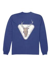 Blue sweater with deer emblem design