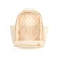 Open cream backpack with bee pattern interior.