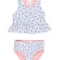 Floral baby swimsuit with pink stripes, two-piece set.