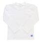 White long-sleeve shirt with label on bottom hem.