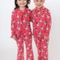 Children in matching red Santa pajamas