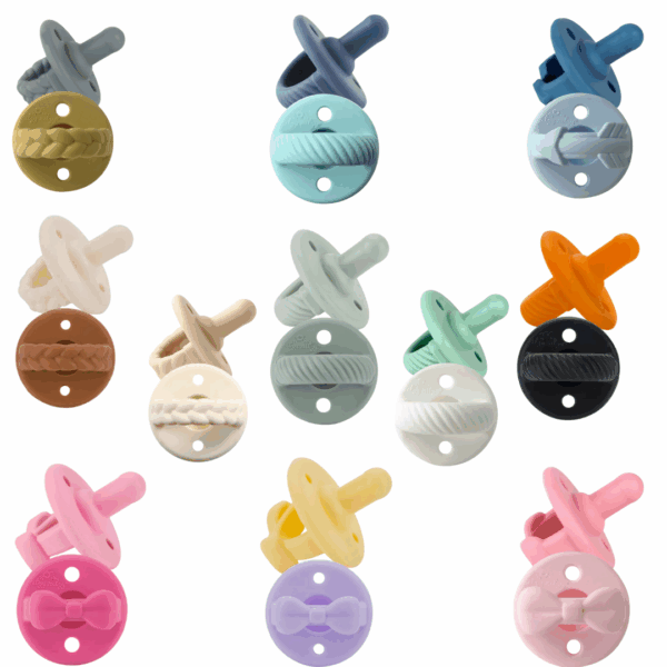 itzy ritzy sweetie soother™ pacifier sets (2 pack): agave + succulent cables Colorful silicone pacifiers in various designs.