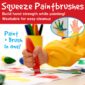 Child using squeeze paintbrush for painting.