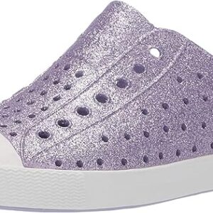 Purple glitter sneaker with white sole and holes
