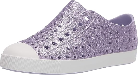 native glitter violet Purple glitter sneaker with white sole and holes