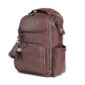 Brown leather backpack with tassel keychain.