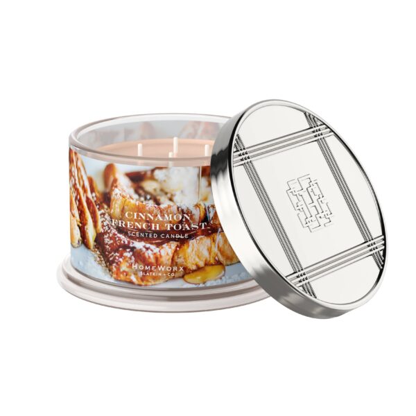 homeworx by slatkin + co. cinnamon french toast 4 wick candle Cinnamon French Toast scented candle with decorative lid.