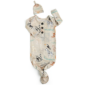 Animal print baby gown and hat set.