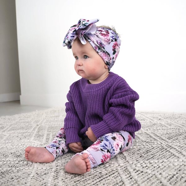 gigi and max emerson legging and sweater set Baby in purple sweater and floral pants