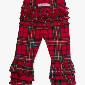 Red plaid ruffled pants for toddlers.