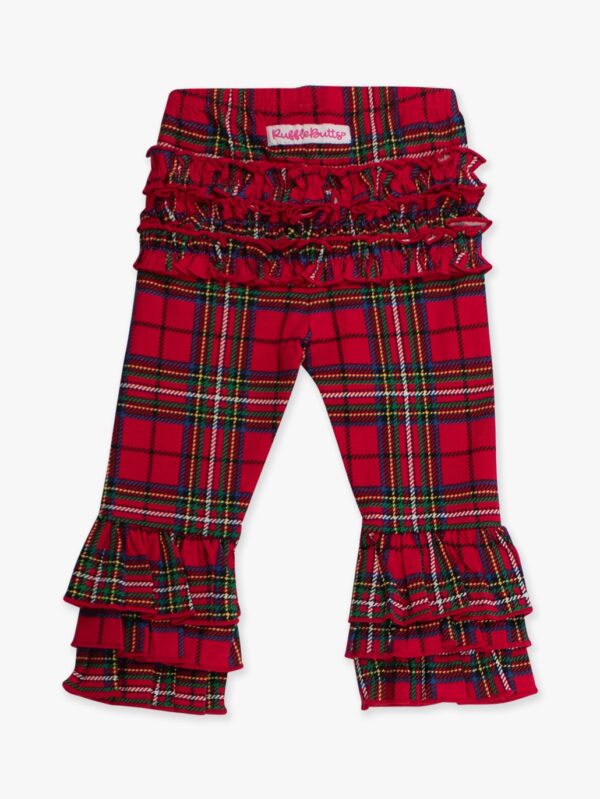rufflebutts flare leggings nicholas plaid Red plaid ruffled pants for toddlers.