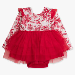 Red floral baby dress with tulle skirt