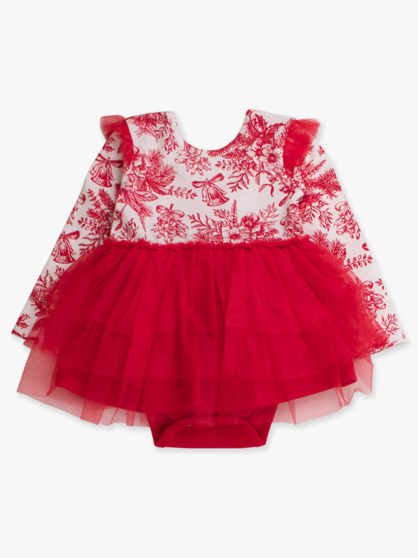 rufflebutts red jingle toile tulle twirl dress Red floral baby dress with tulle skirt