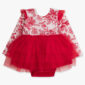 Red floral baby dress with tulle skirt