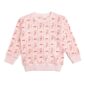 Pink sweatshirt with red candy cane and bow pattern.