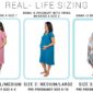 Three pregnant women in different maternity dress sizes.