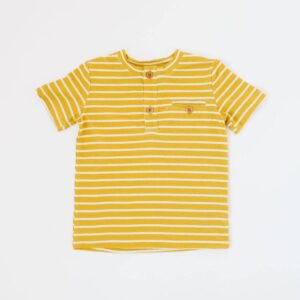 Yellow striped t-shirt with buttons and pocket