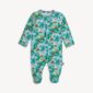 Colorful forest-themed baby onesie with bears and trees.