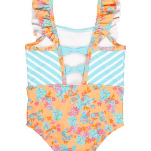 Floral and striped ruffled girls' swimsuit
