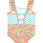 Floral and striped ruffled girls' swimsuit