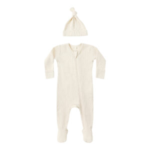 White baby onesie and hat set