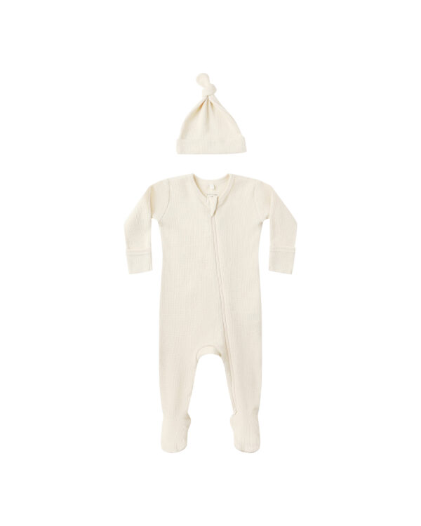 White baby onesie and hat set