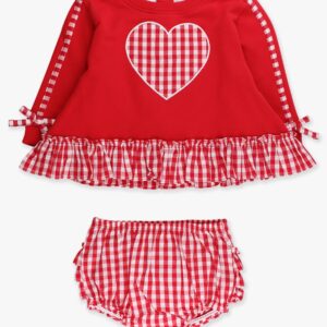 RuffleButts – Heart Appliqué Sweatshirt Swing Top & Bloomer Set
