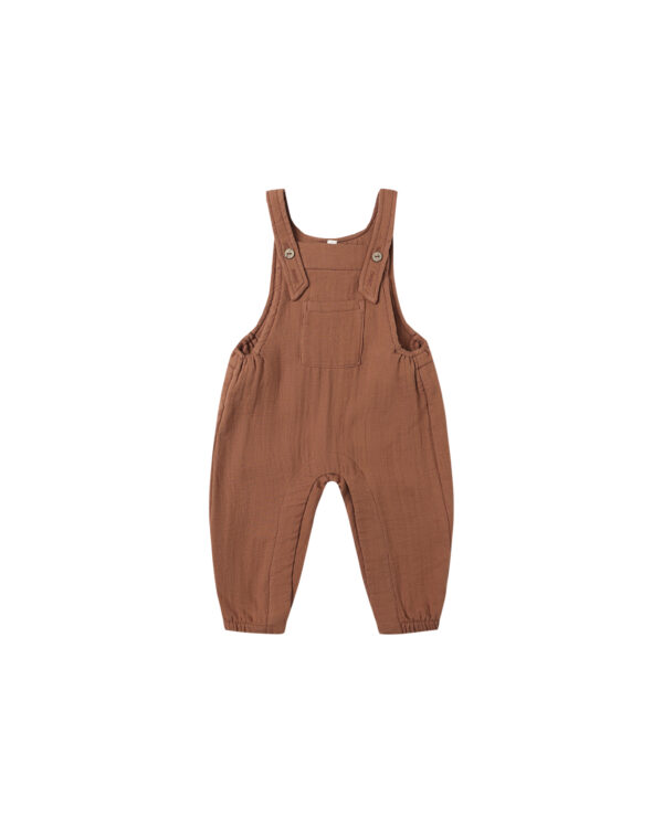 quincy mae overalls cedar Brown baby romper with adjustable straps.