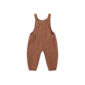 Brown baby romper with adjustable straps.