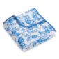 Blue floral-patterned blanket folded neatly.