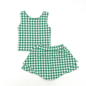 Blended Spirit Children’s Clothing - Printed Athletic Skirt Set - Green Gingham