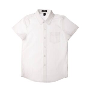 White short-sleeve button-up shirt with pocket.