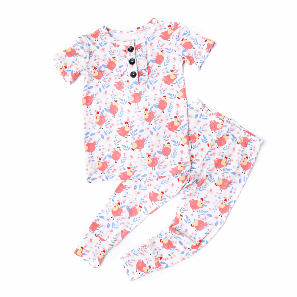 Floral and bird pattern kids' pajamas set
