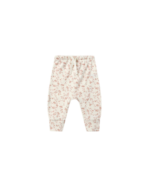 quincy mae sweat set french garden Floral baby leggings with elastic waistband.