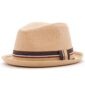 Tan fedora with colorful striped band